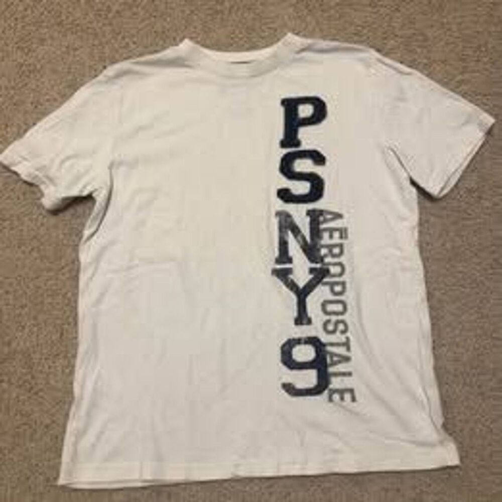 Aeropostale White with Navy Blue Print Short Sleeve shirt Boys Size Large L (12)